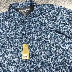 Wrangler Retro Shirt Mens 2XT Paisley Blue Western Long Sleeve Button NEW